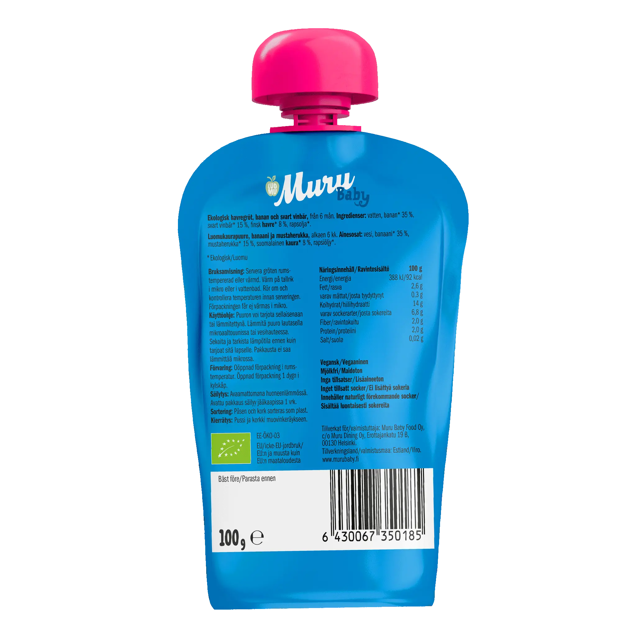 Banaani-mustaherukka kaurapuuro | (6 x 100g) - Muru Baby Verkkokauppa