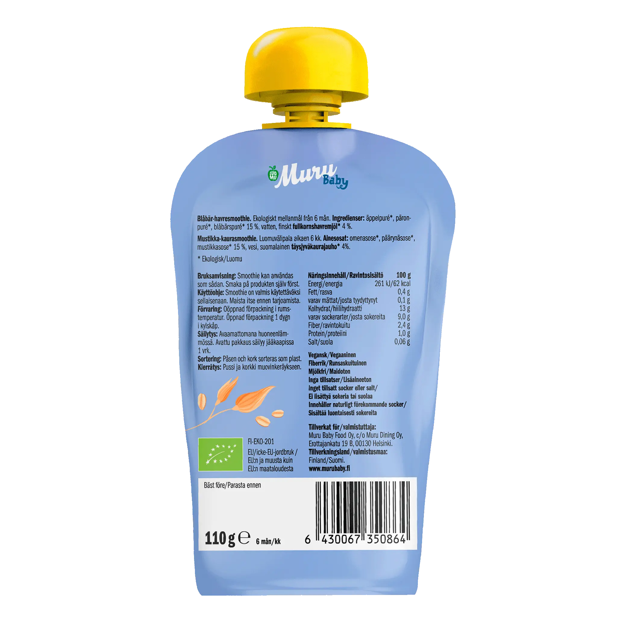 Mustikka kaurasmoothie | (16 x 110g) - Muru Baby Verkkokauppa