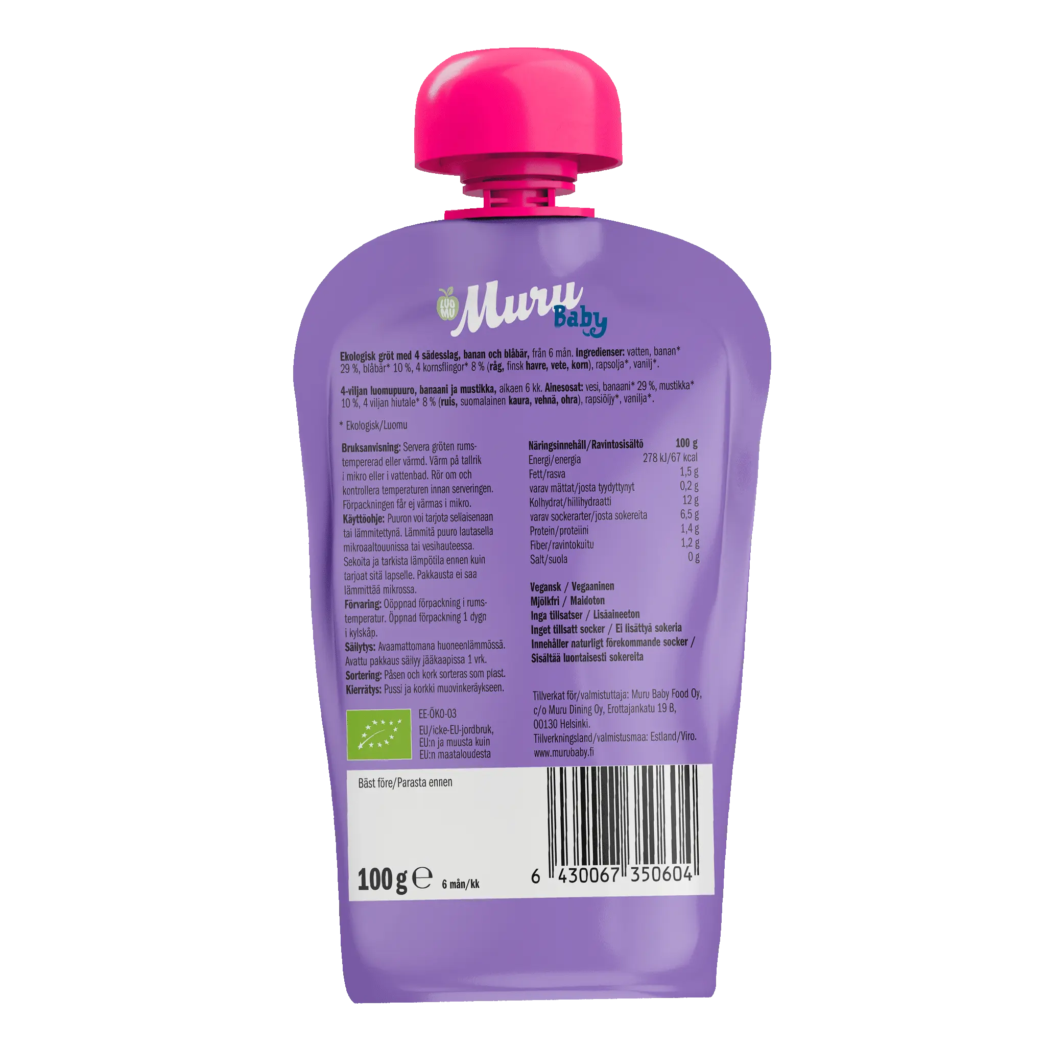 Mustikkamuffini puuro | (6 x 100g) - Muru Baby Verkkokauppa