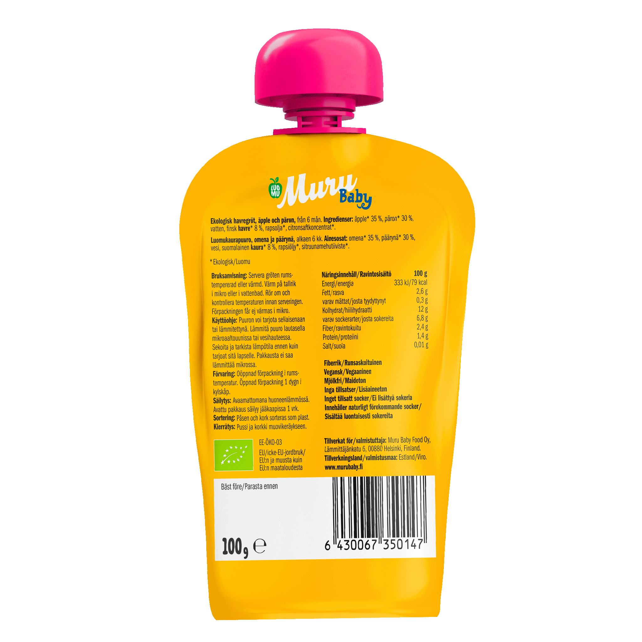 Omena-päärynä kaurapuuro | (6 x 100g)