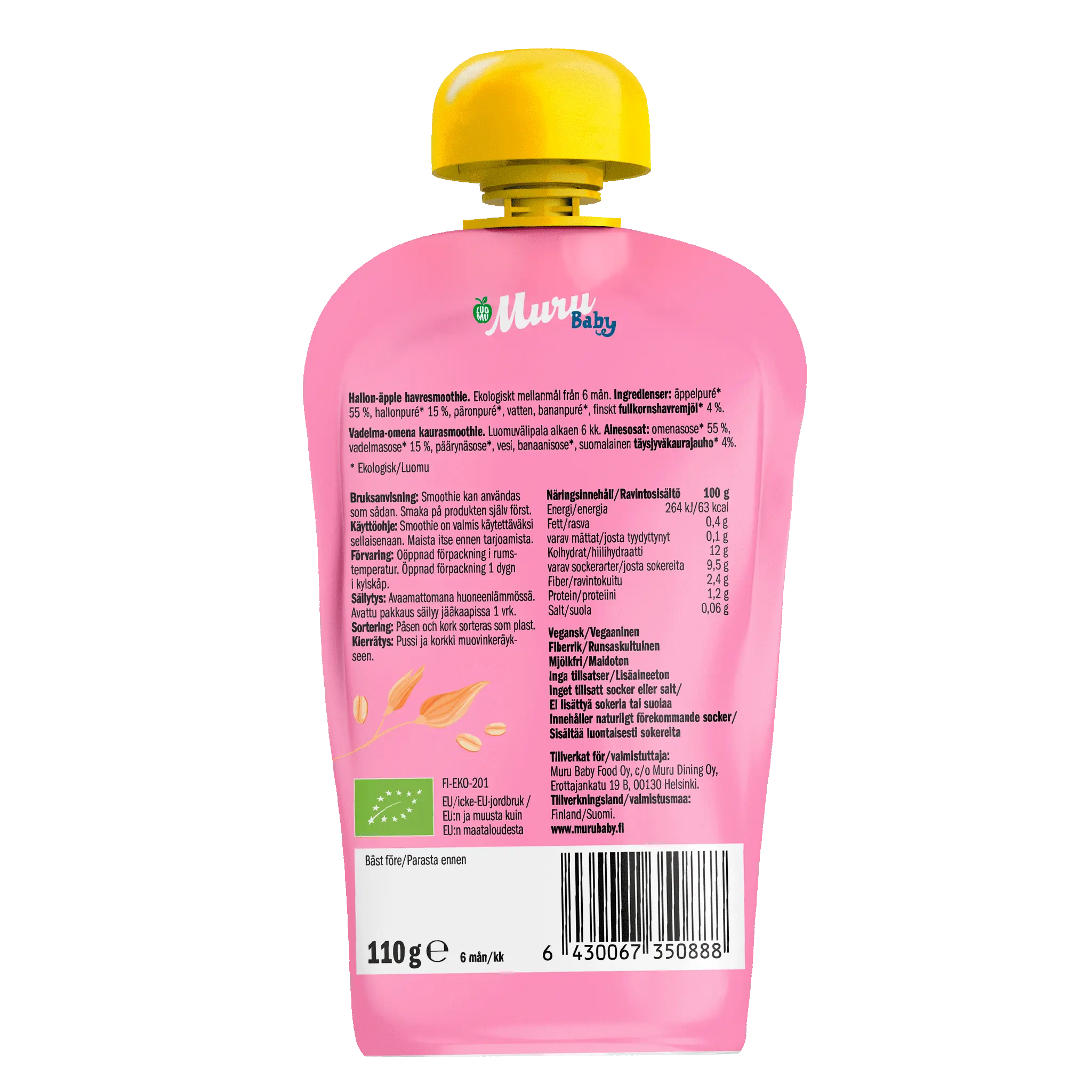 Vadelma-omena kaurasmoothie | (16 x 110g) - Muru Baby Verkkokauppa